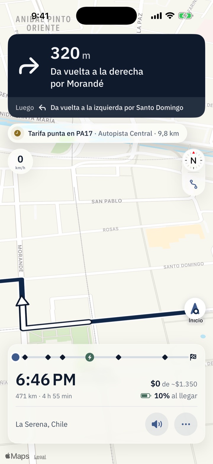 Navegación con la próxima maniobra y aviso de tarifa punta en PA17