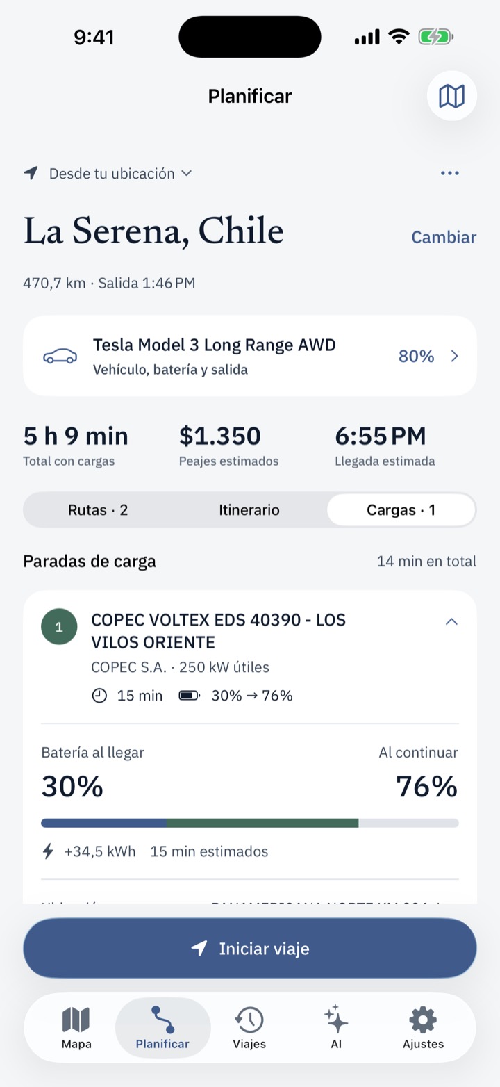 Detalle de la parada de carga: llega con 30% y sigue con 76%